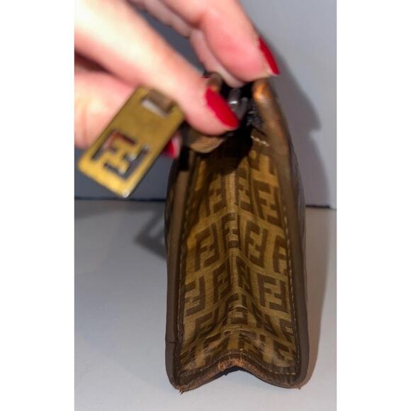 FENDI Zucca Clutch Bag Zucchino Purse pouch PVC FF Vintage Brown Authentic - Picture 5 of 16